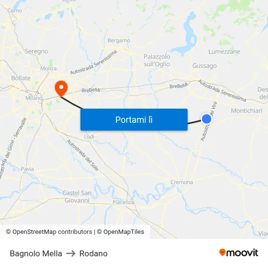 Bagnolo Mella to Rodano map
