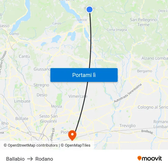 Ballabio to Rodano map