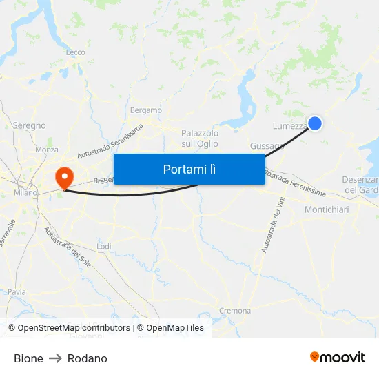 Bione to Rodano map
