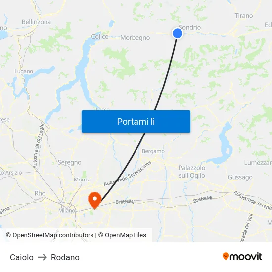 Caiolo to Rodano map