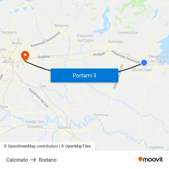 Calcinato to Rodano map