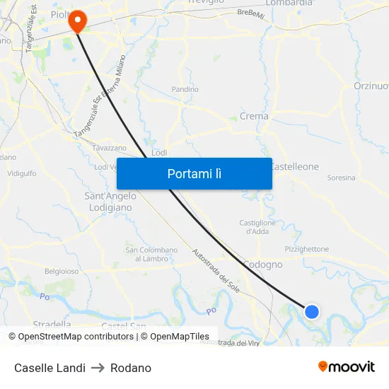 Caselle Landi to Rodano map