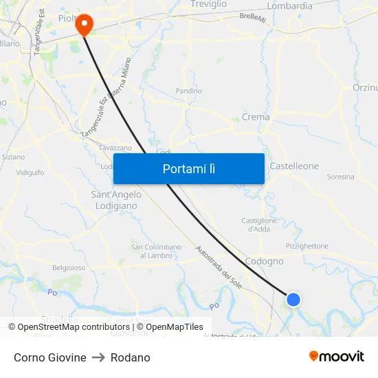Corno Giovine to Rodano map