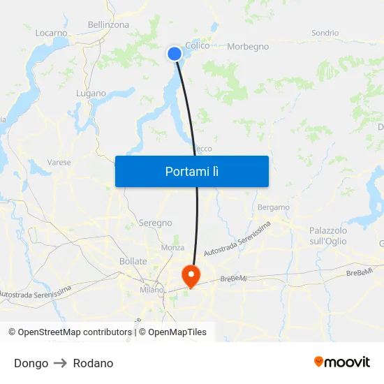 Dongo to Rodano map