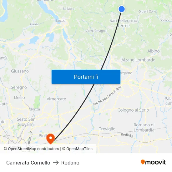 Camerata Cornello to Rodano map