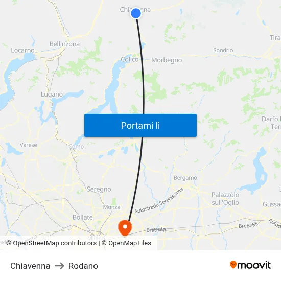 Chiavenna to Rodano map