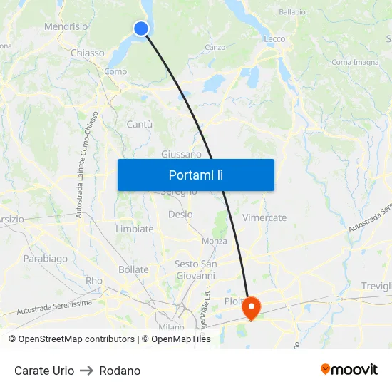 Carate Urio to Rodano map