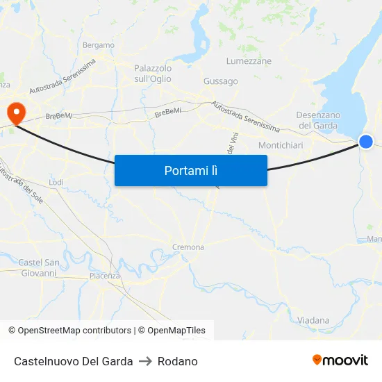 Castelnuovo Del Garda to Rodano map