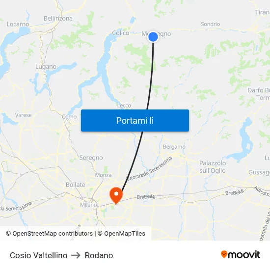 Cosio Valtellino to Rodano map