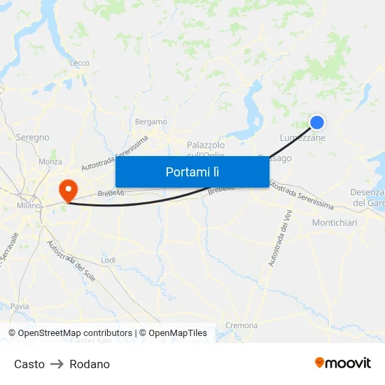 Casto to Rodano map