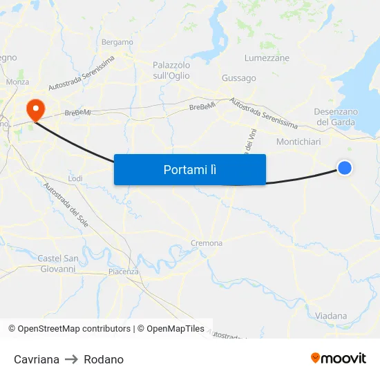 Cavriana to Rodano map