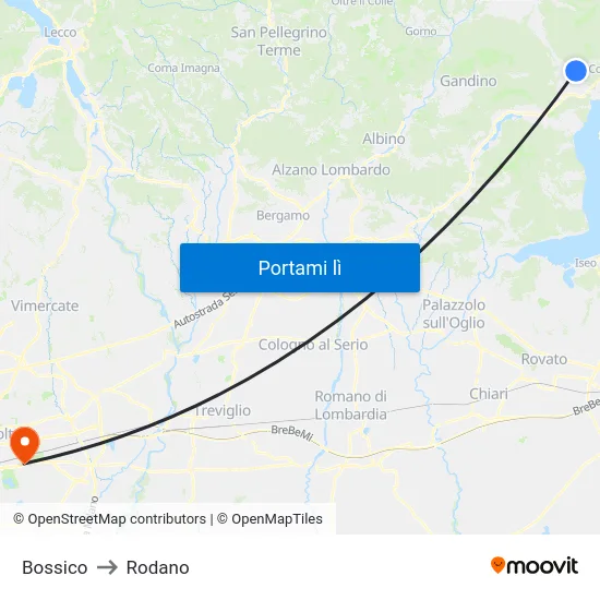 Bossico to Rodano map