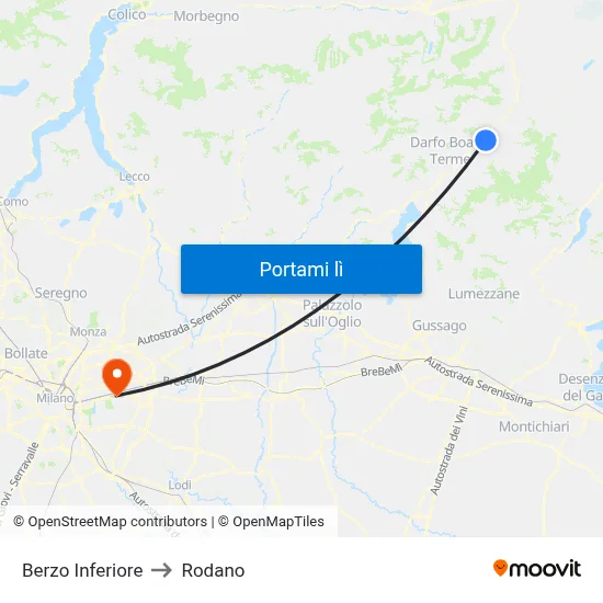Berzo Inferiore to Rodano map