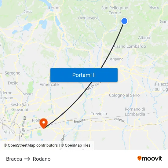 Bracca to Rodano map