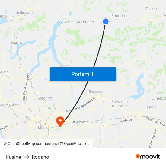 Fusine to Rodano map