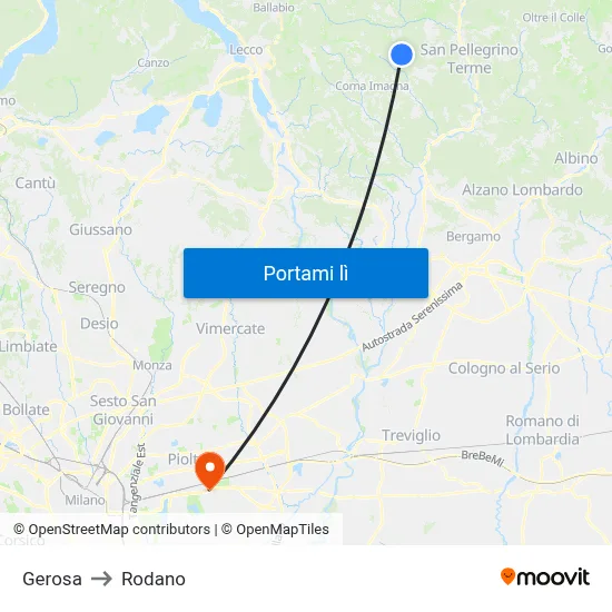 Gerosa to Rodano map