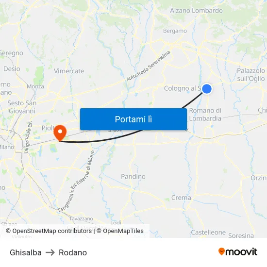 Ghisalba to Rodano map