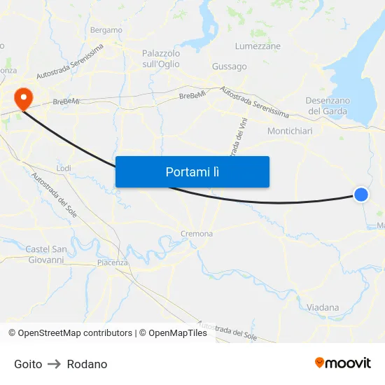 Goito to Rodano map
