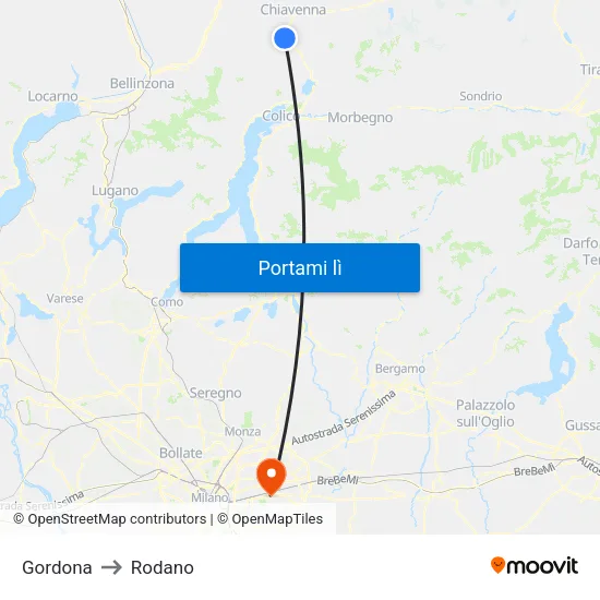 Gordona to Rodano map