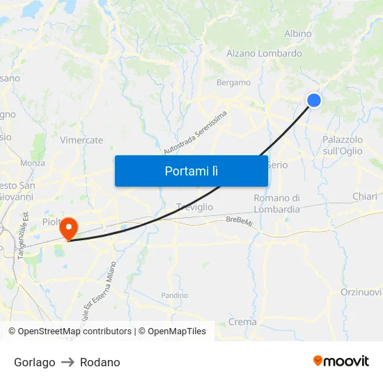 Gorlago to Rodano map