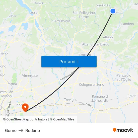 Gorno to Rodano map