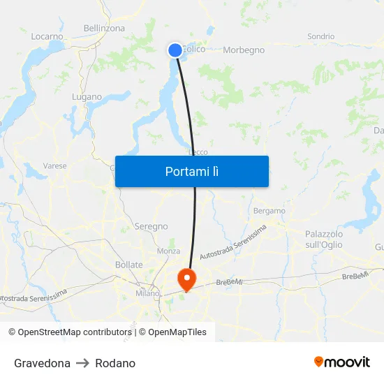 Gravedona to Rodano map