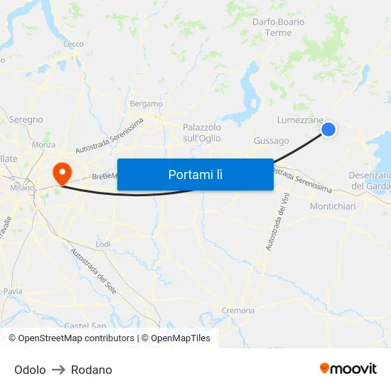 Odolo to Rodano map