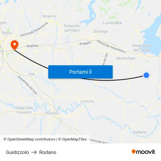 Guidizzolo to Rodano map