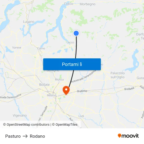 Pasturo to Rodano map