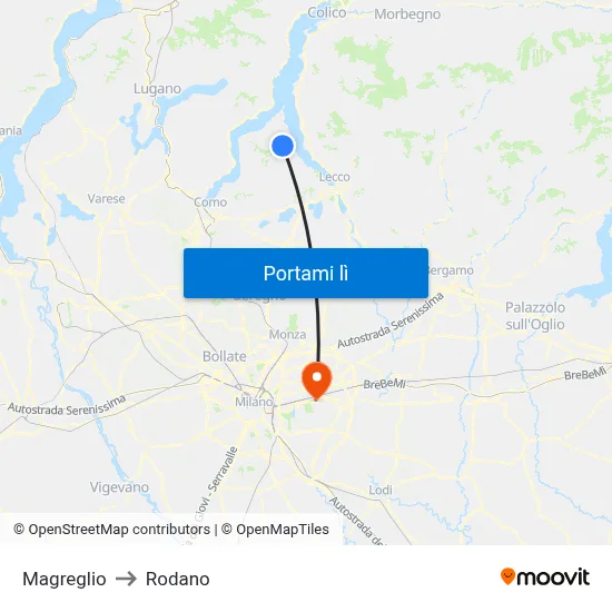 Magreglio to Rodano map