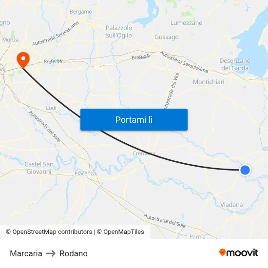 Marcaria to Rodano map