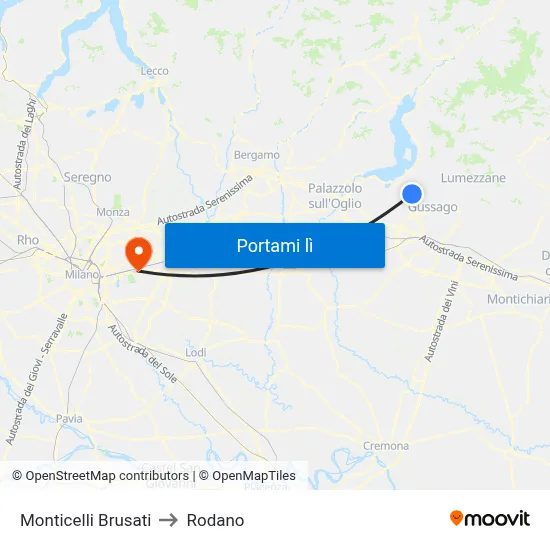 Monticelli Brusati to Rodano map