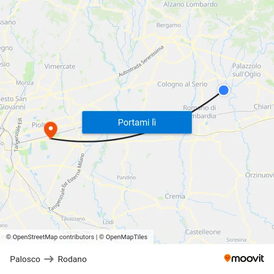 Palosco to Rodano map