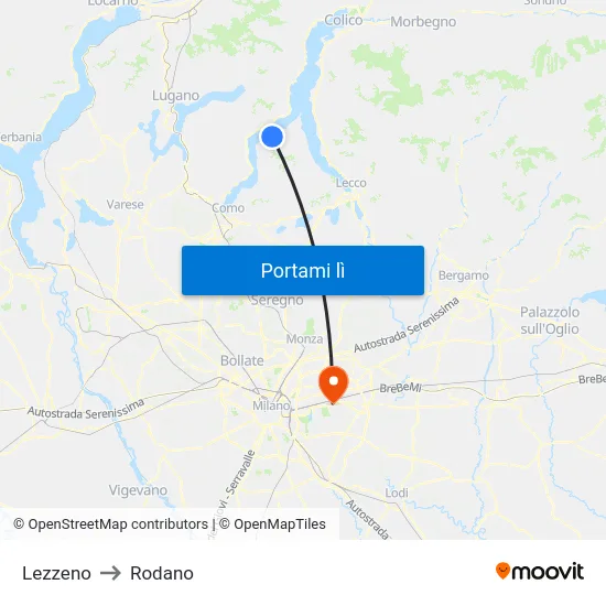 Lezzeno to Rodano map