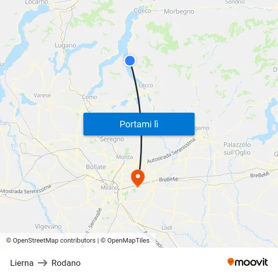 Lierna to Rodano map