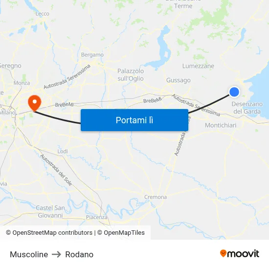 Muscoline to Rodano map