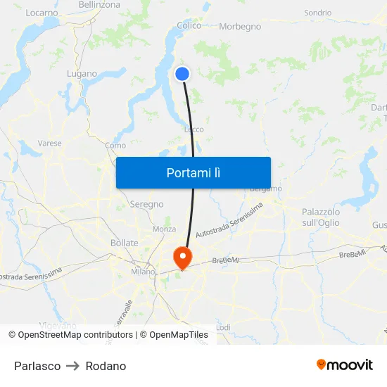 Parlasco to Rodano map