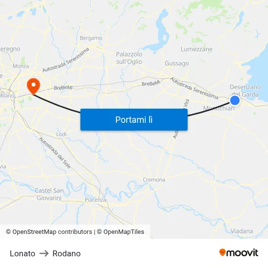 Lonato to Rodano map