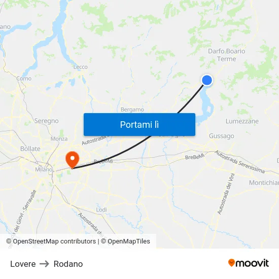 Lovere to Rodano map