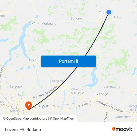 Lovero to Rodano map