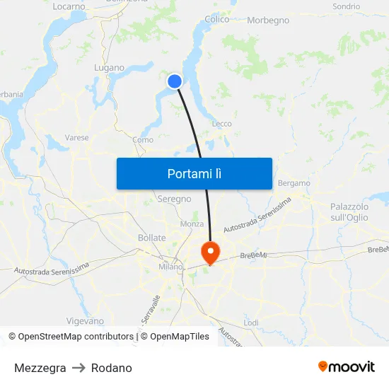Mezzegra to Rodano map