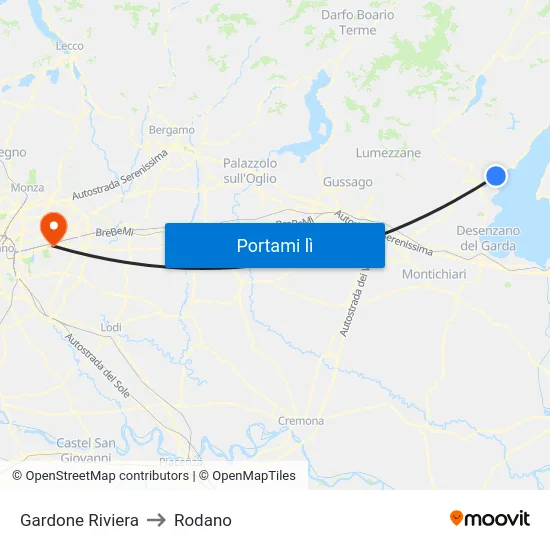 Gardone Riviera to Rodano map