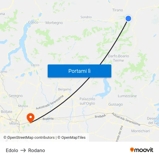 Edolo to Rodano map