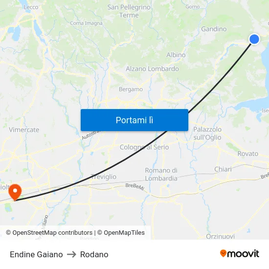 Endine Gaiano to Rodano map