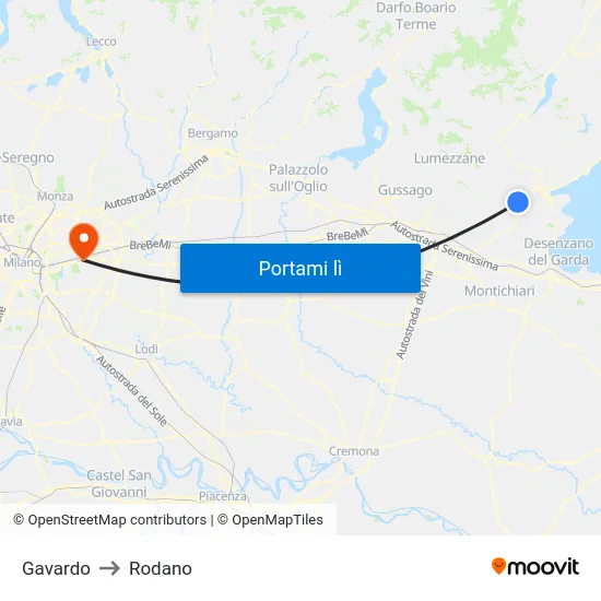 Gavardo to Rodano map
