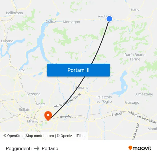 Poggiridenti to Rodano map