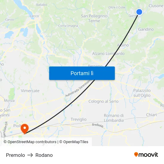Premolo to Rodano map