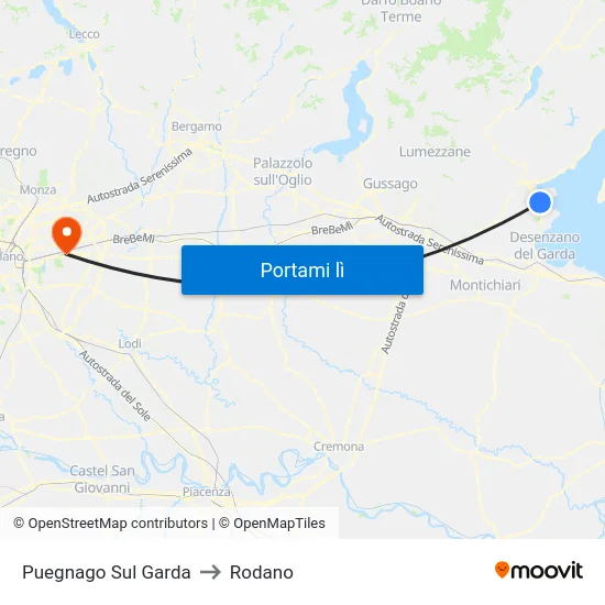 Puegnago Sul Garda to Rodano map