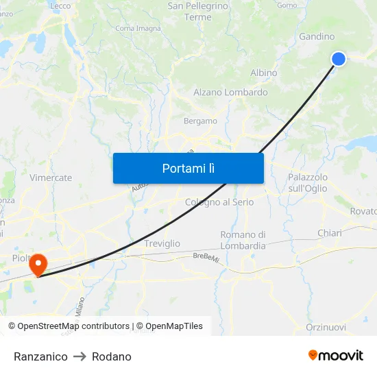 Ranzanico to Rodano map