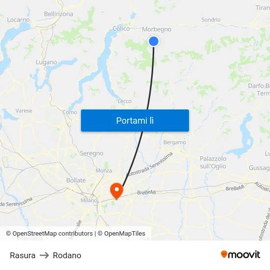 Rasura to Rodano map
